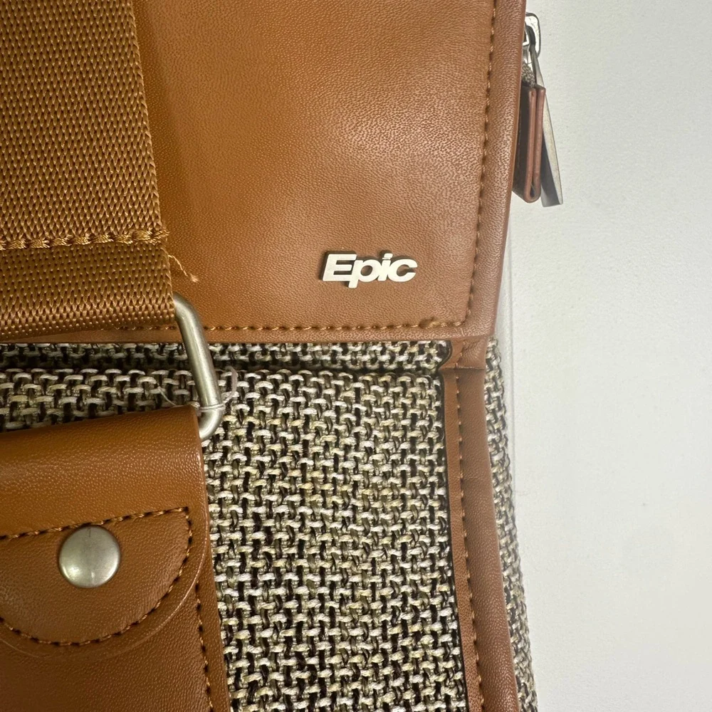 Epic Brown and Tan Tweed leather And Canvas Strapped Bag